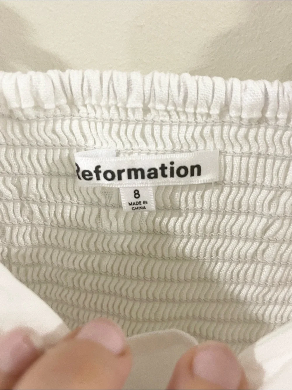 Reformation Simmie White Lace-Trim Puff Sleeve Linen Crop Blouse size 8